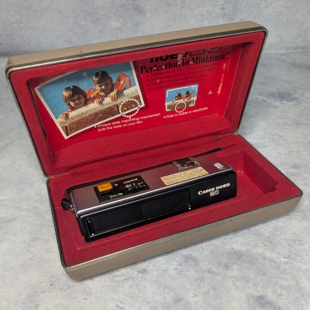 Vintage 1970's Canon 110ED 20 Compact Film Point & Shoot Camera w/ Original Case